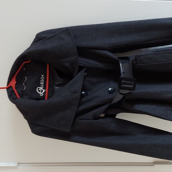 Guess Lightly Worn Ladies Size Medium Wool Coat Black/Grey Belted - Picture 6 of 13